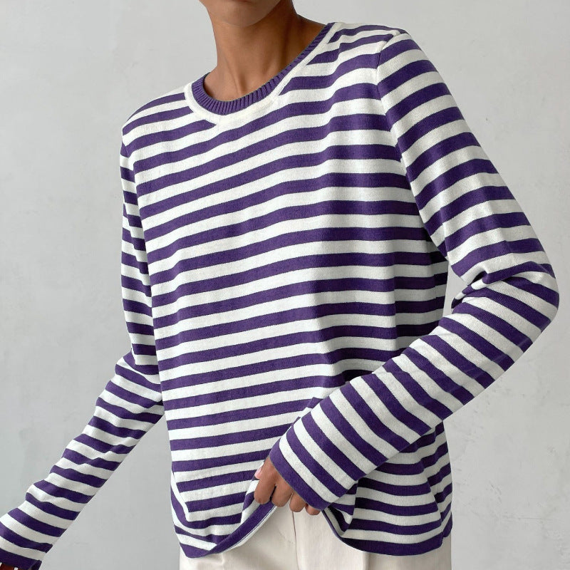 Women's Knitted Striped Versatile Classic Retro Pullover Sweaters