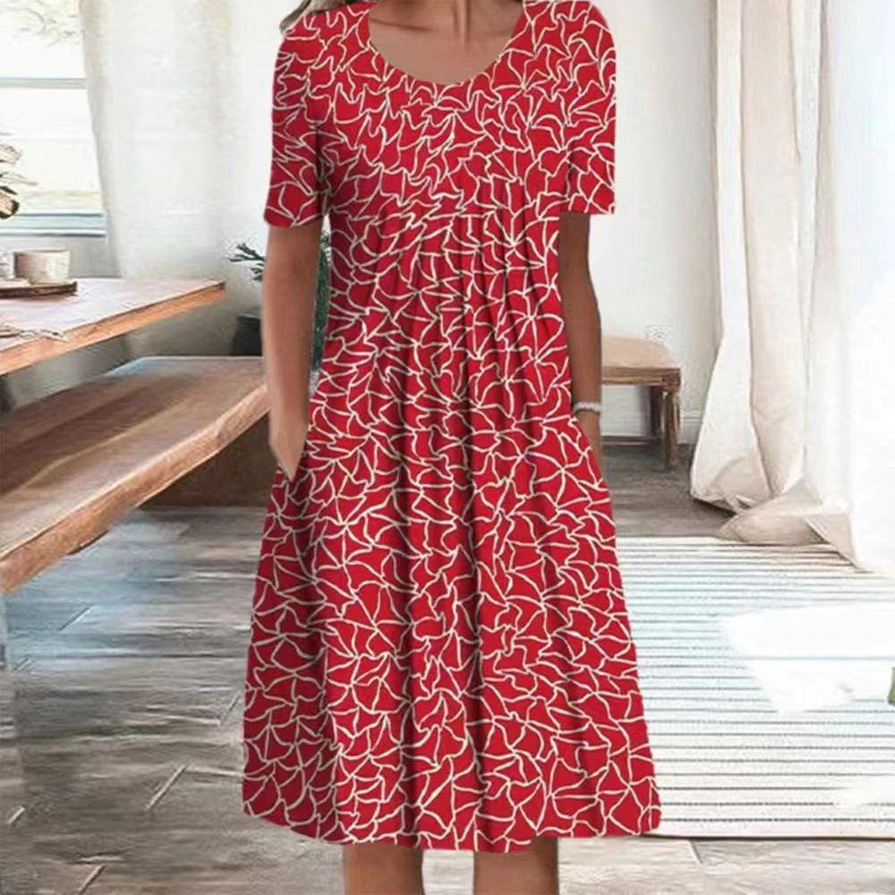 Women's Elegant Large Swing Round Neck Printed Dresses