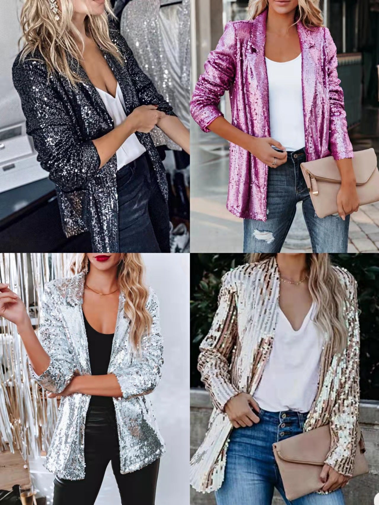 Women's Spring Fashionable Sequins Lapel Casual Coats