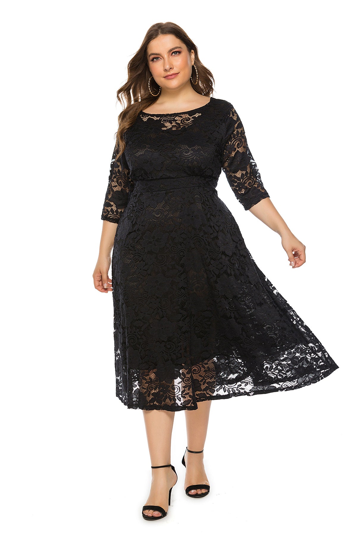 Slouchy Midi Hollow Lace Pocket Dress Dresses