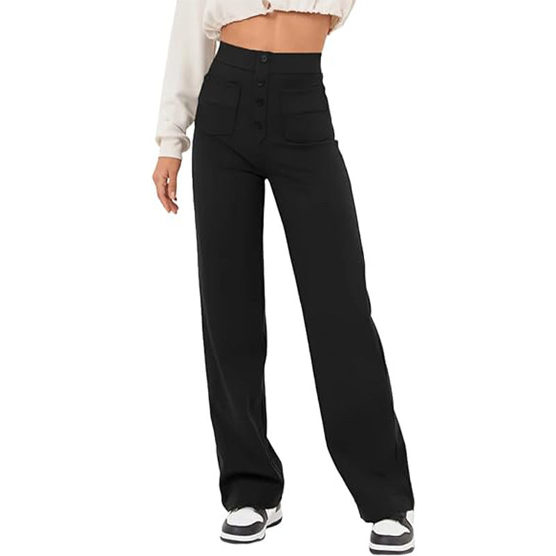 Women's Trousers High Waist Pocket Wide Leg Pants