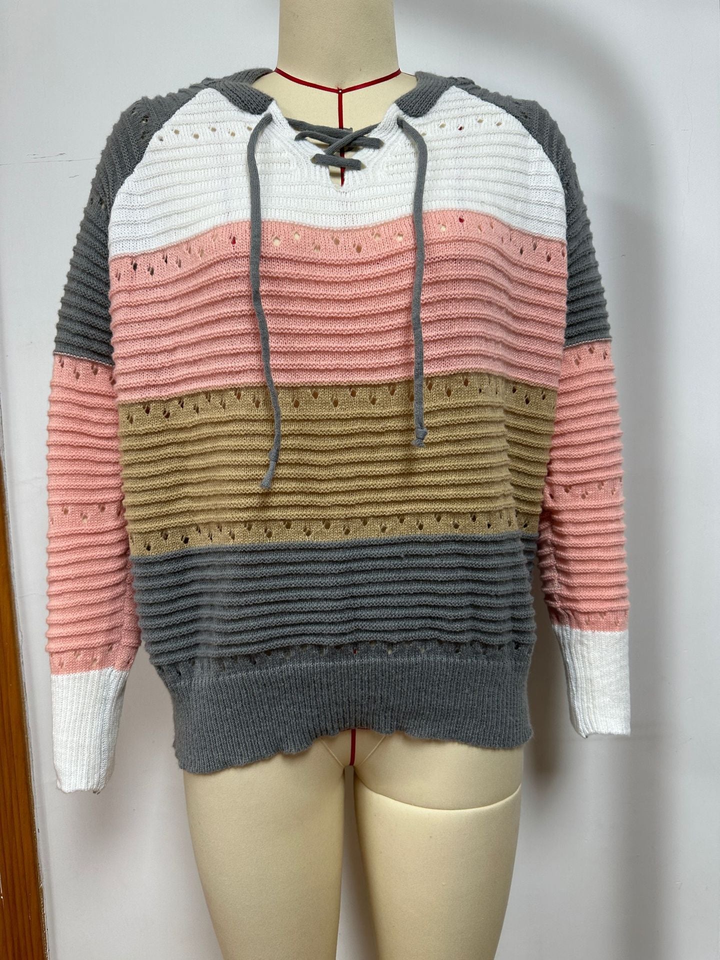 Women's Striped Hooded Knitted Pullover Casual Color Sweaters
