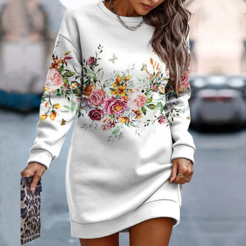 Women's Printed Crew Neck Casual Long Loose Sweaters