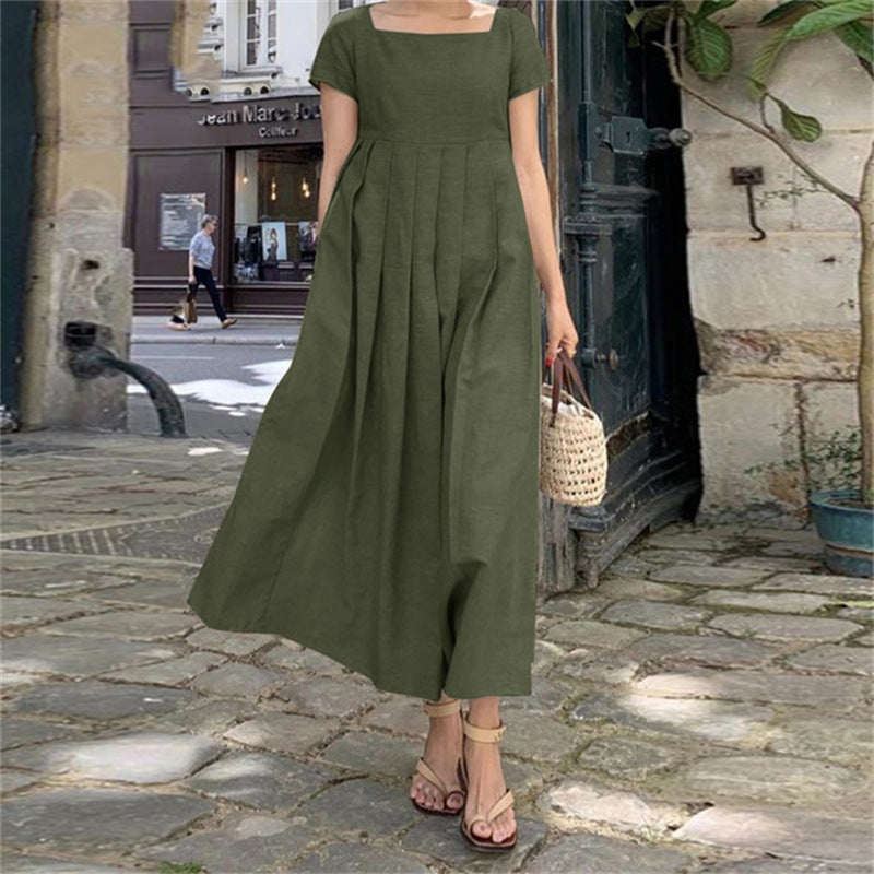 Large Swing Sundress Sleeve Square Collar Dresses