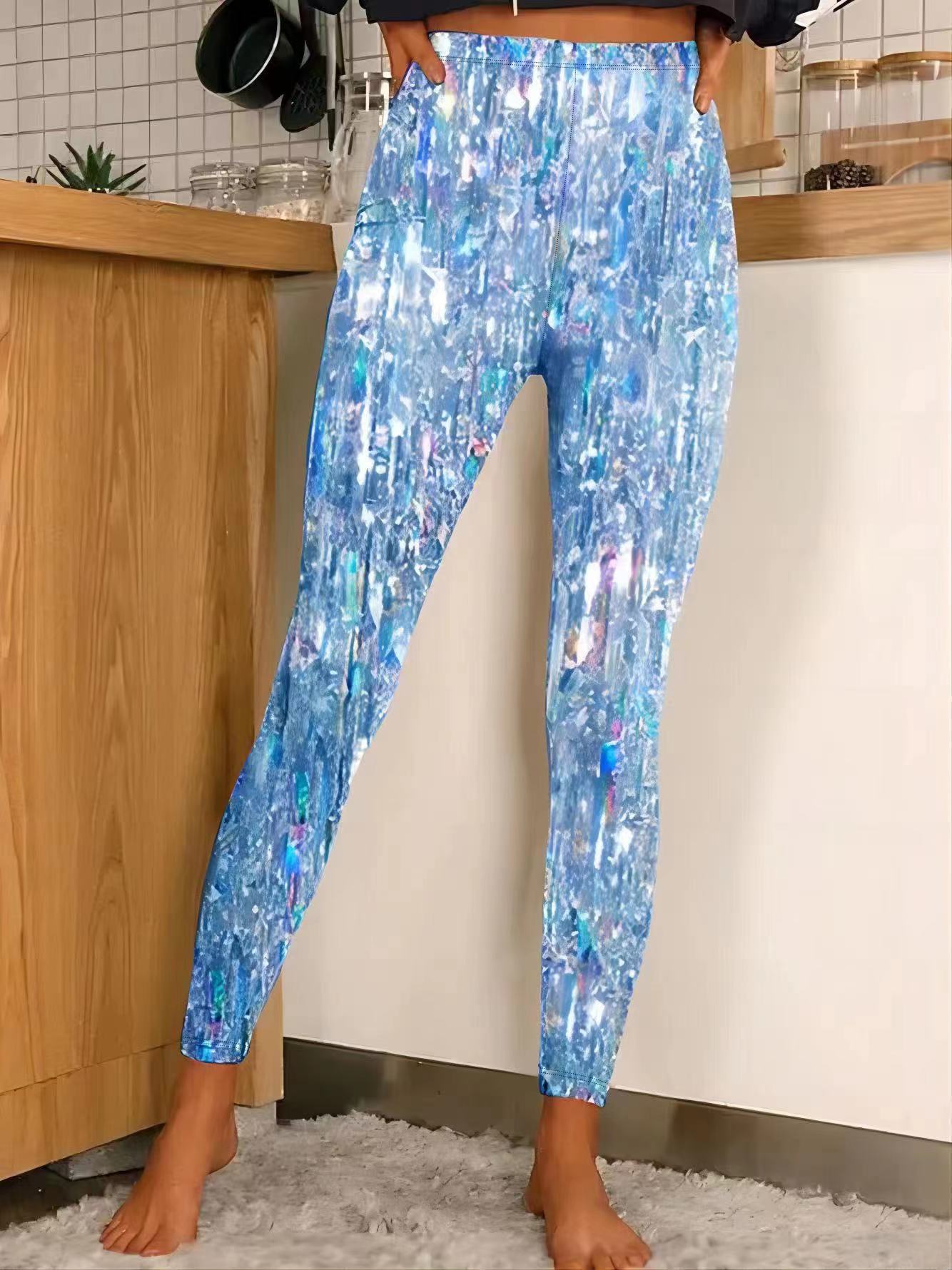 Women's Slouchy Casual Shiny Printed Sports Leggings