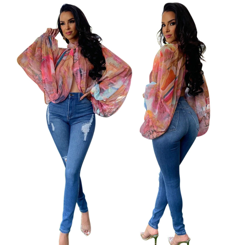 Women's Casual Round Neck Loose Long Sleeves Blouses