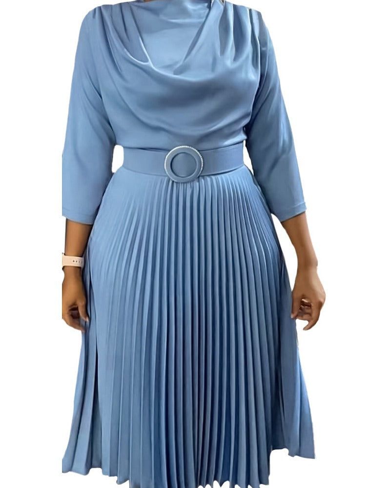 Women's Autumn Fashion African Solid Color Pleated Dresses