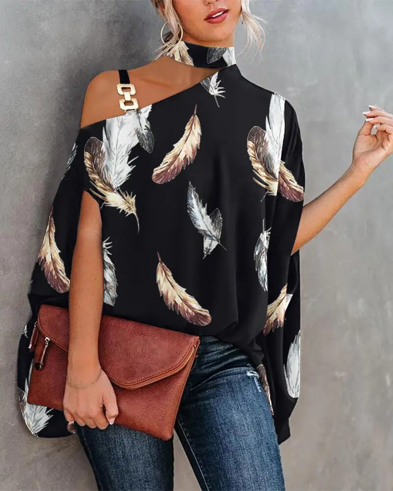 Women's Summer Halter Batwing Sleeve Printed Blouses