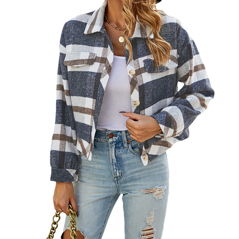 Women's Lapel Loose Casual Plaid Long Sleeve Clothing