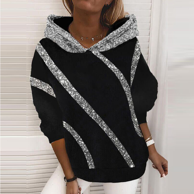 Popular Women's Sequined Printed Loose Hooded Sweaters