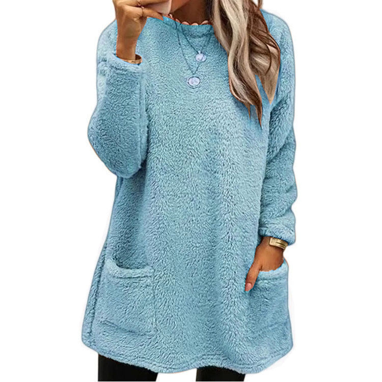 Women's Long Sleeve Pocket Fleece Sweatshirt T-shirt Sweaters