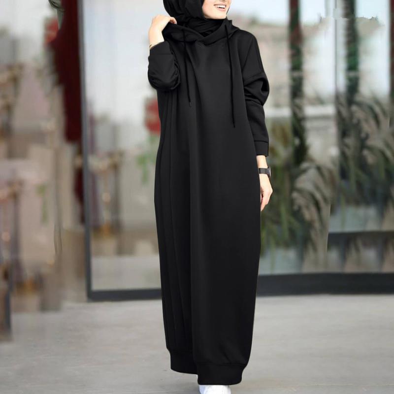 Women's Muslim Autumn Solid Color Plush Cloth Hooded Sweaters