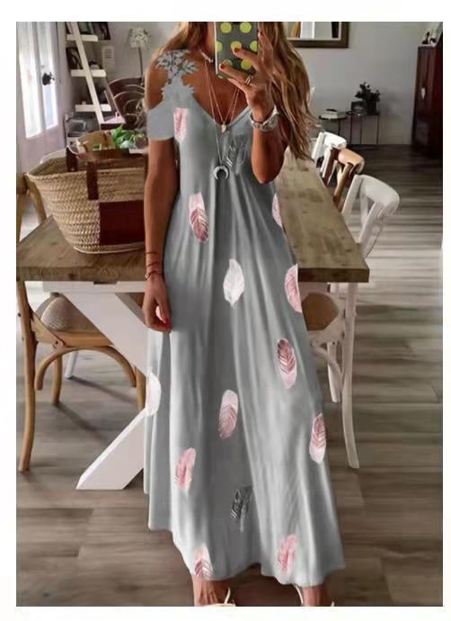 Women's Summer Floral Edge V-neck Brace Printed Dresses