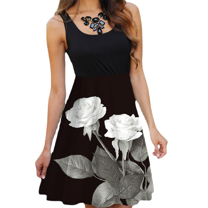 Women's Popular Sleeveless Round Neck Digital Printing Dresses