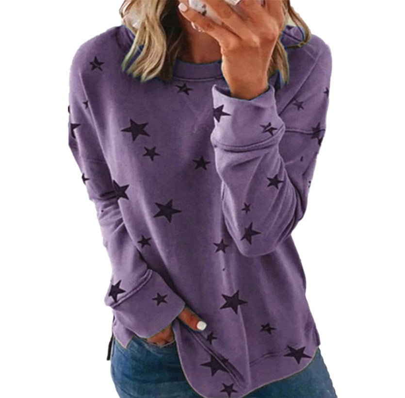 Women's Loose Oversized Long Sleeves T-shirt Printed Sweaters