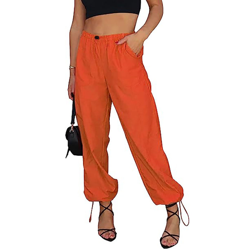 Women's Solid Color Pocket Elastic Waist Jogging Hip Hop Pants