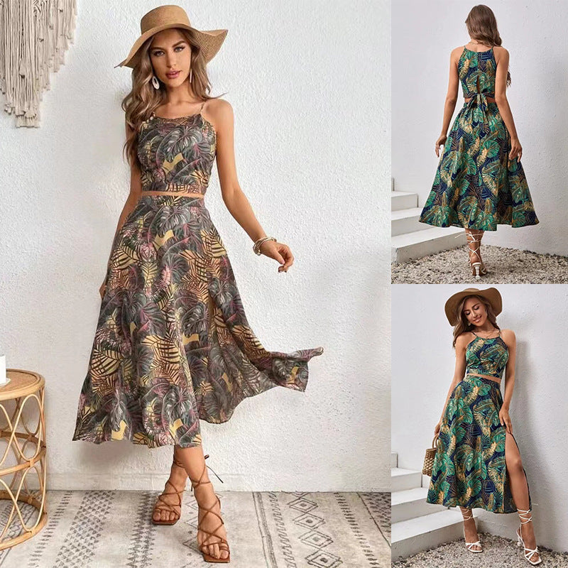 Women's Summer Two-piece Sling Printed Dress Dresses