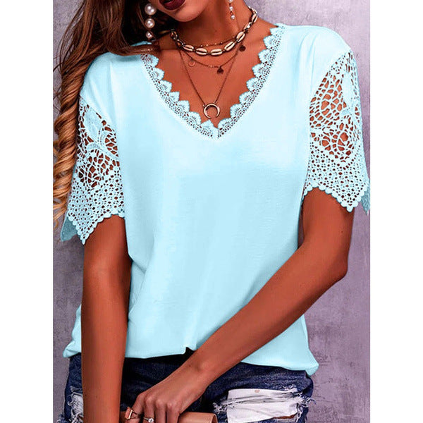 Women's Popular Stitching Loose V-neck Sleeve Blouses