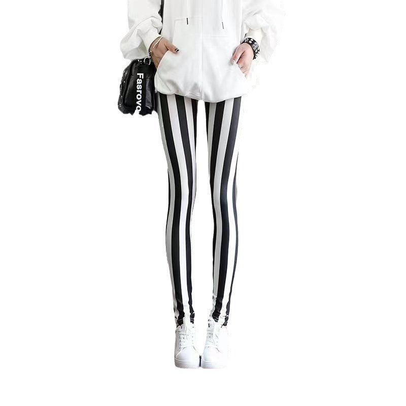 Stripes Stretch Slim Fit Milk Silk Brushed Leggings