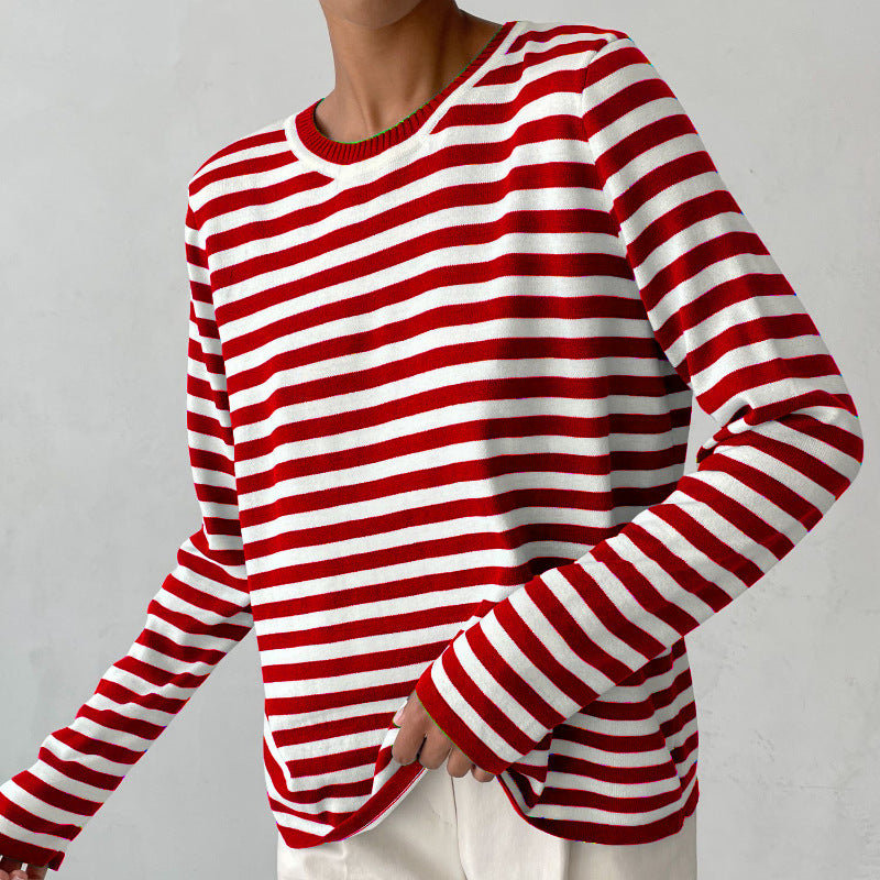 Women's Knitted Striped Versatile Classic Retro Pullover Sweaters