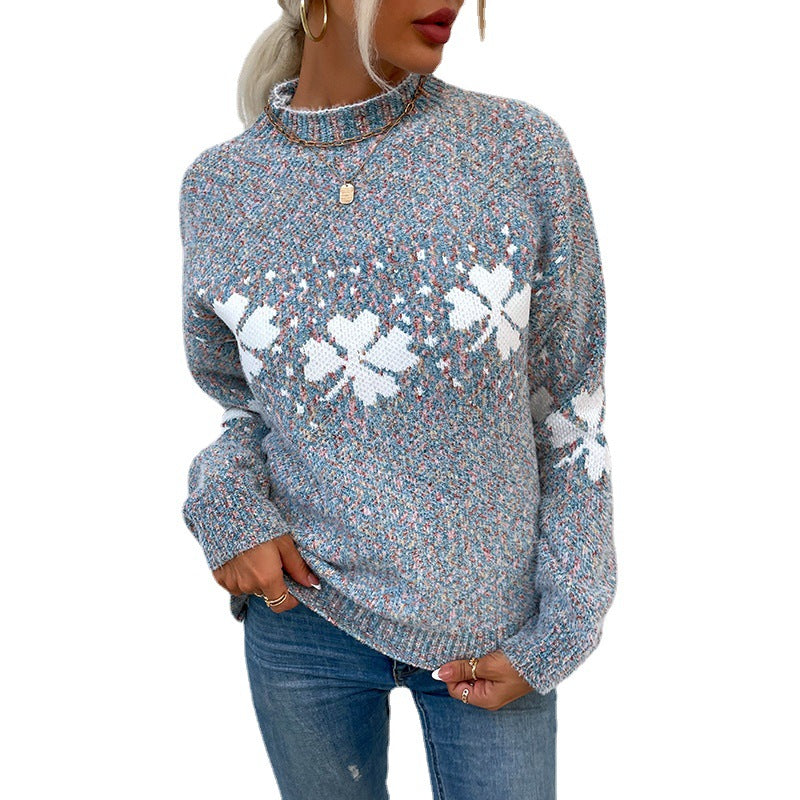 Women's Christmas Casual Half Turtleneck Snowflake Sweaters