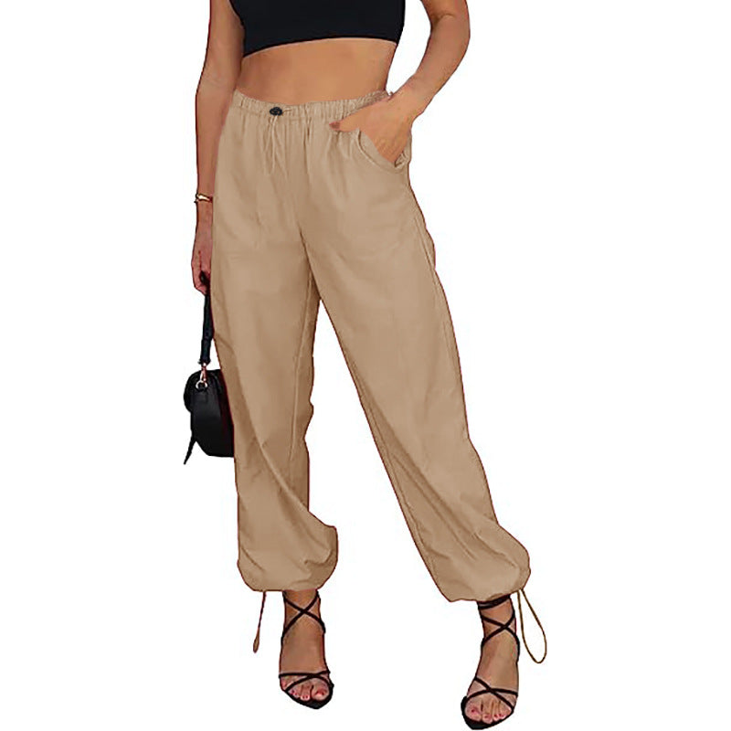 Women's Solid Color Pocket Elastic Waist Jogging Hip Hop Pants