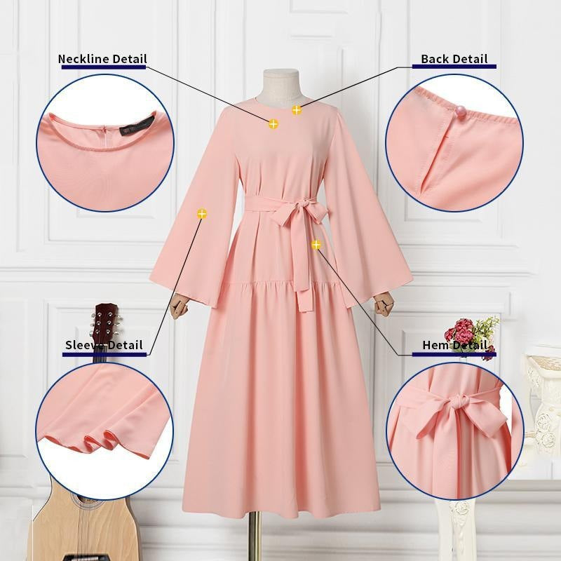 Women's Vacation Casual Bell Sleeve Belted Swing Dresses