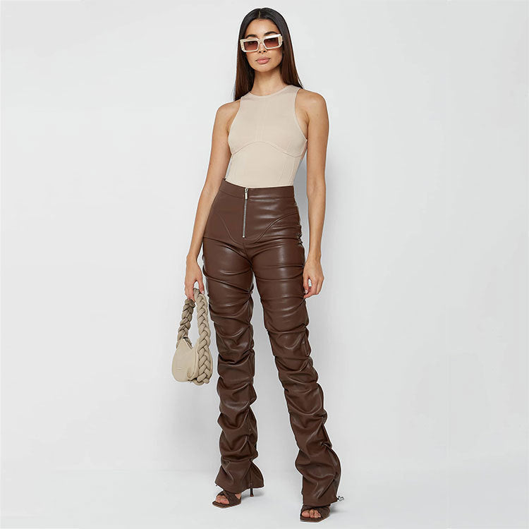 Women's Fashion Tight Long Leather Trousers Personality Pants