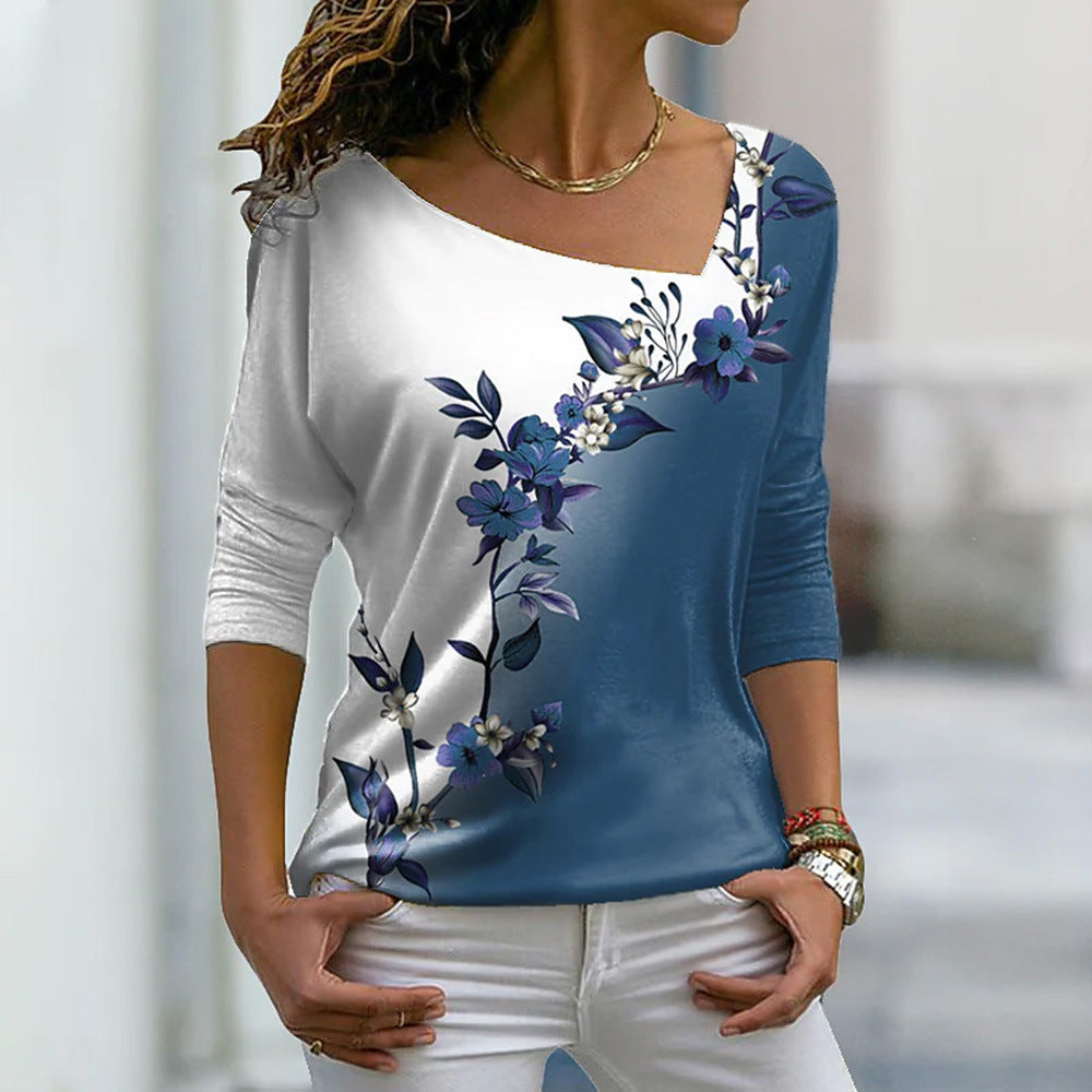 Women's Glamorous V-neck Flower Spring Long-sleeved Blouses