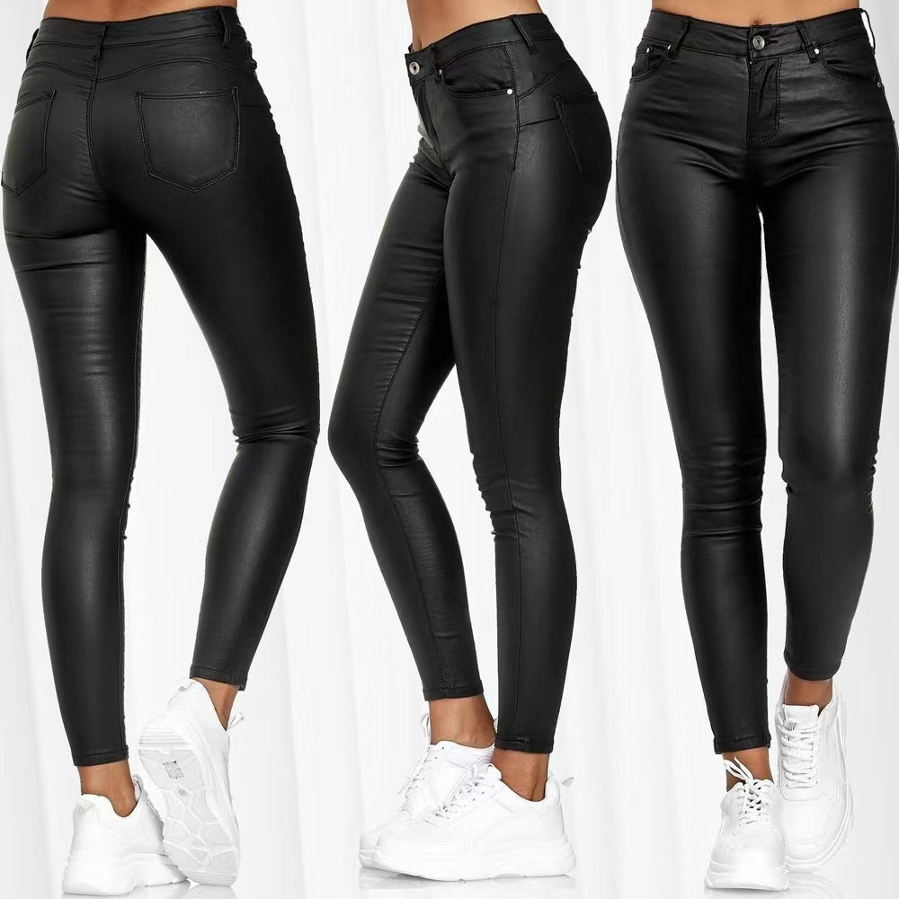 Women's High Waist Casual Skinny Leather Tights Leggings