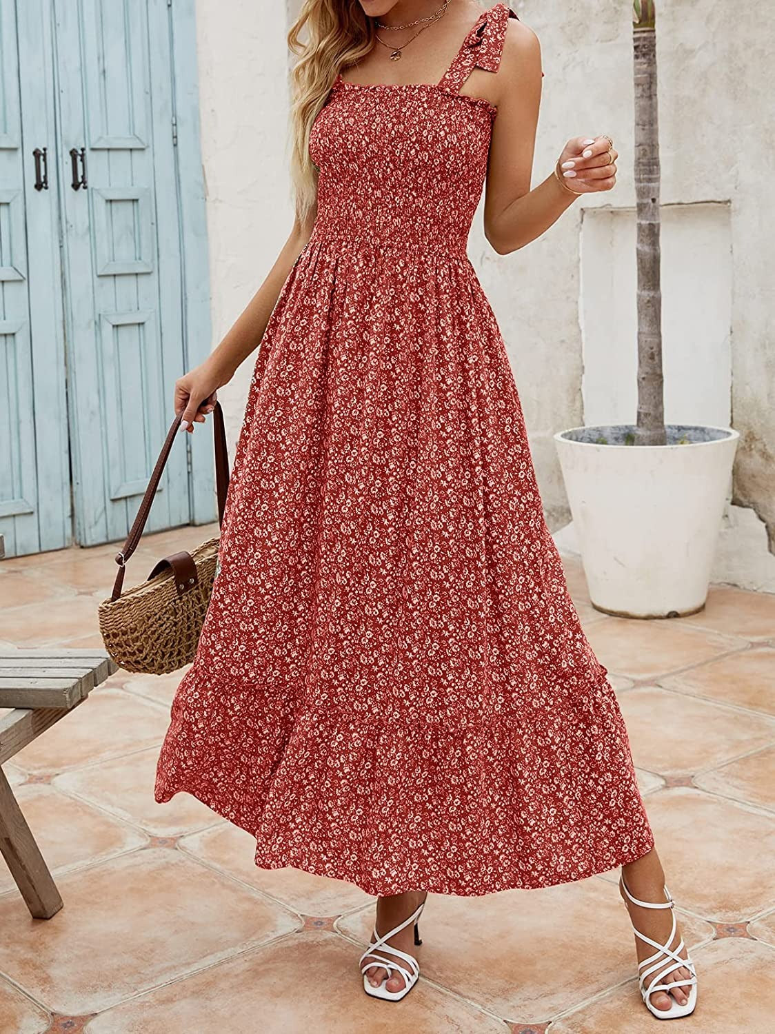 Women's Long Bohemian Print Strap Loose Casual Dresses