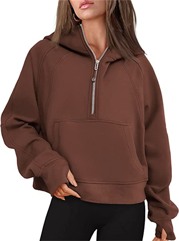 Women's Clothes Sports Half Zipper Hooded Sweatshirt Sweaters