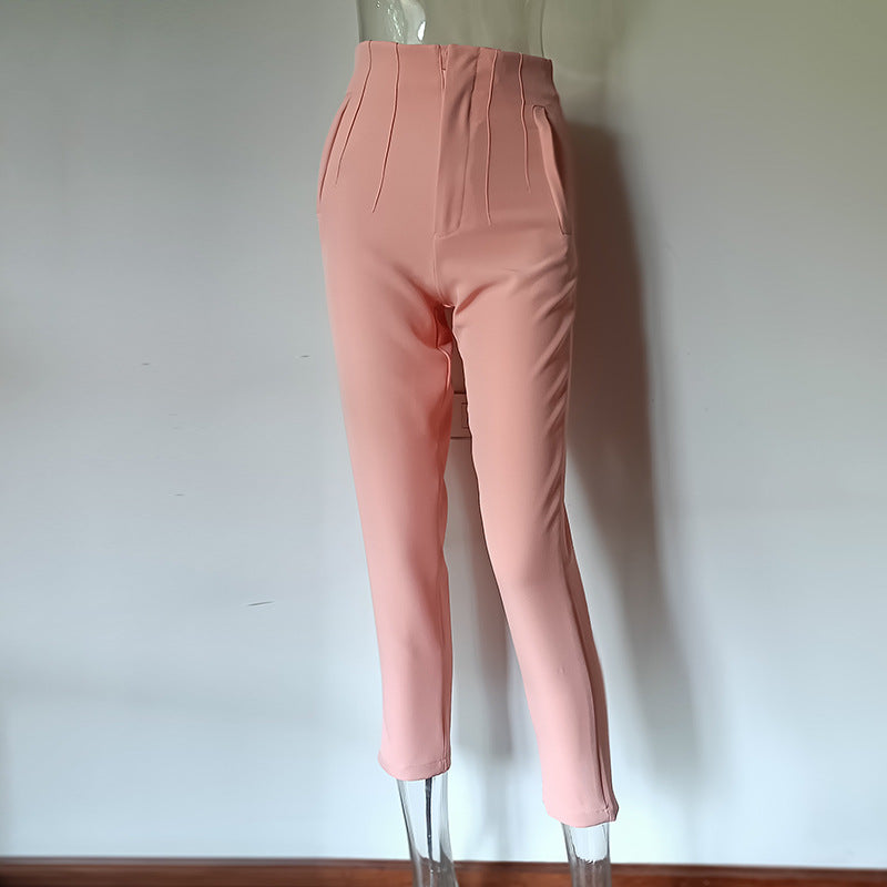 Pleated Casual High Waist Pure Color Pants