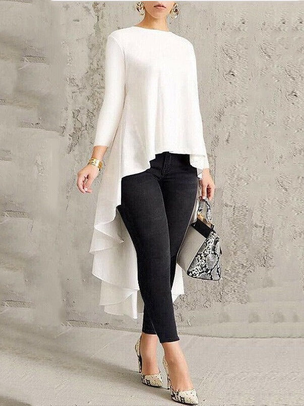 Women's Long Back Elegant Sleeve Pullover Dovetail Blouses