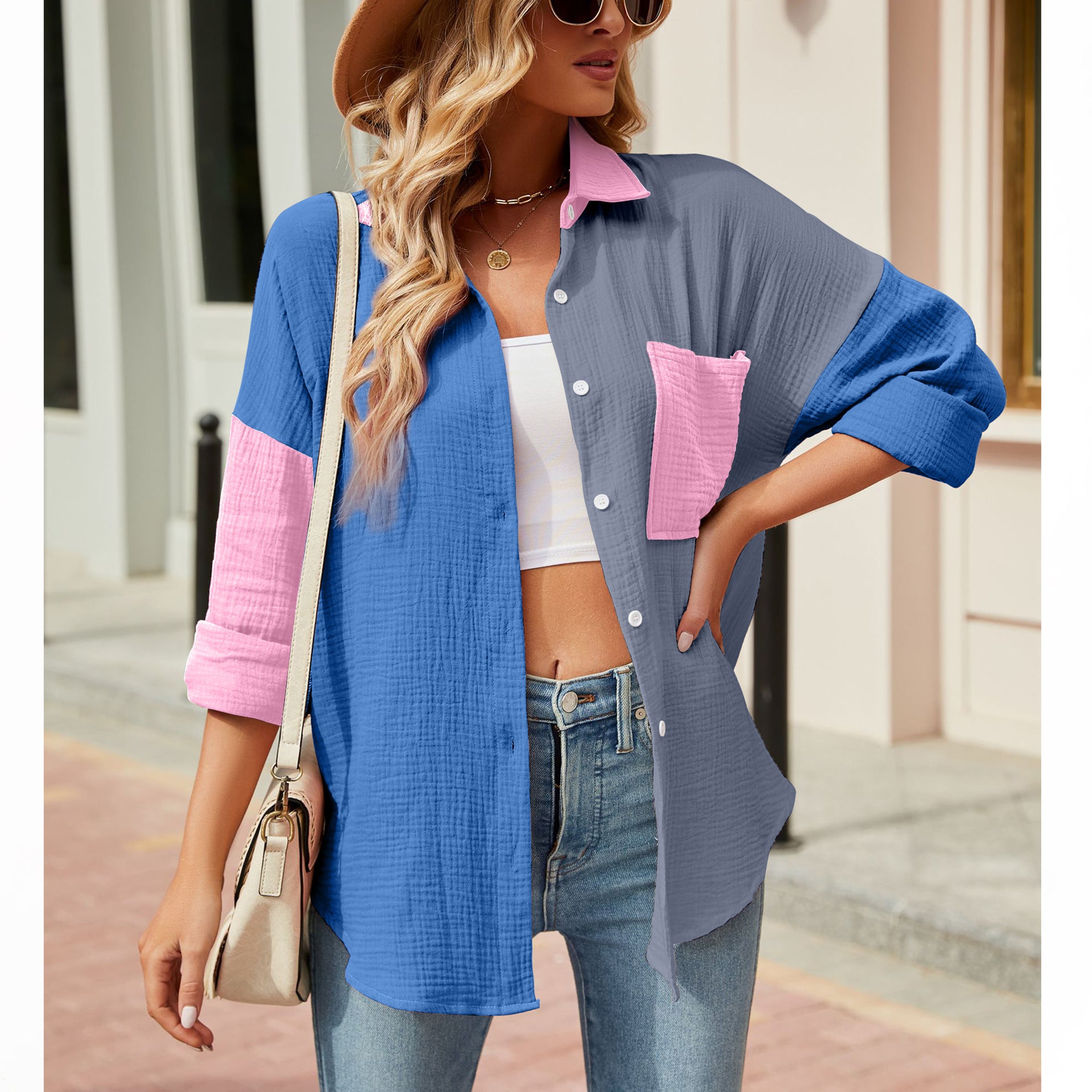 Women's Casual Collar Long Sleeve Button-down Shirt Blouses