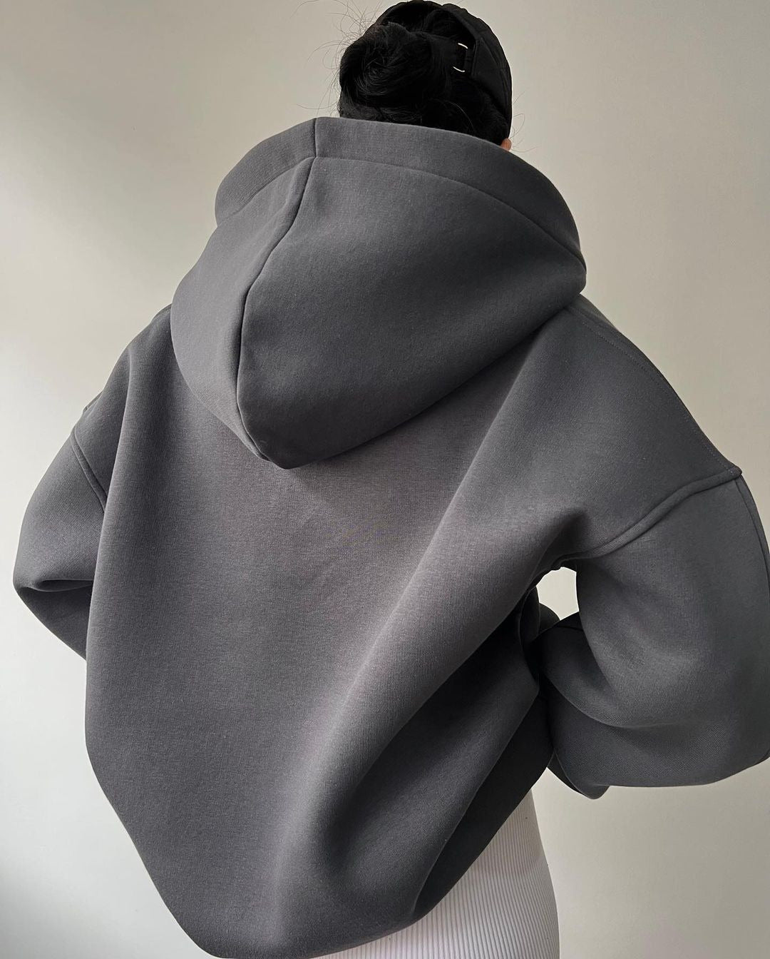 Fleece-lined Hooded Printed Long Sleeve Basic Sweaters