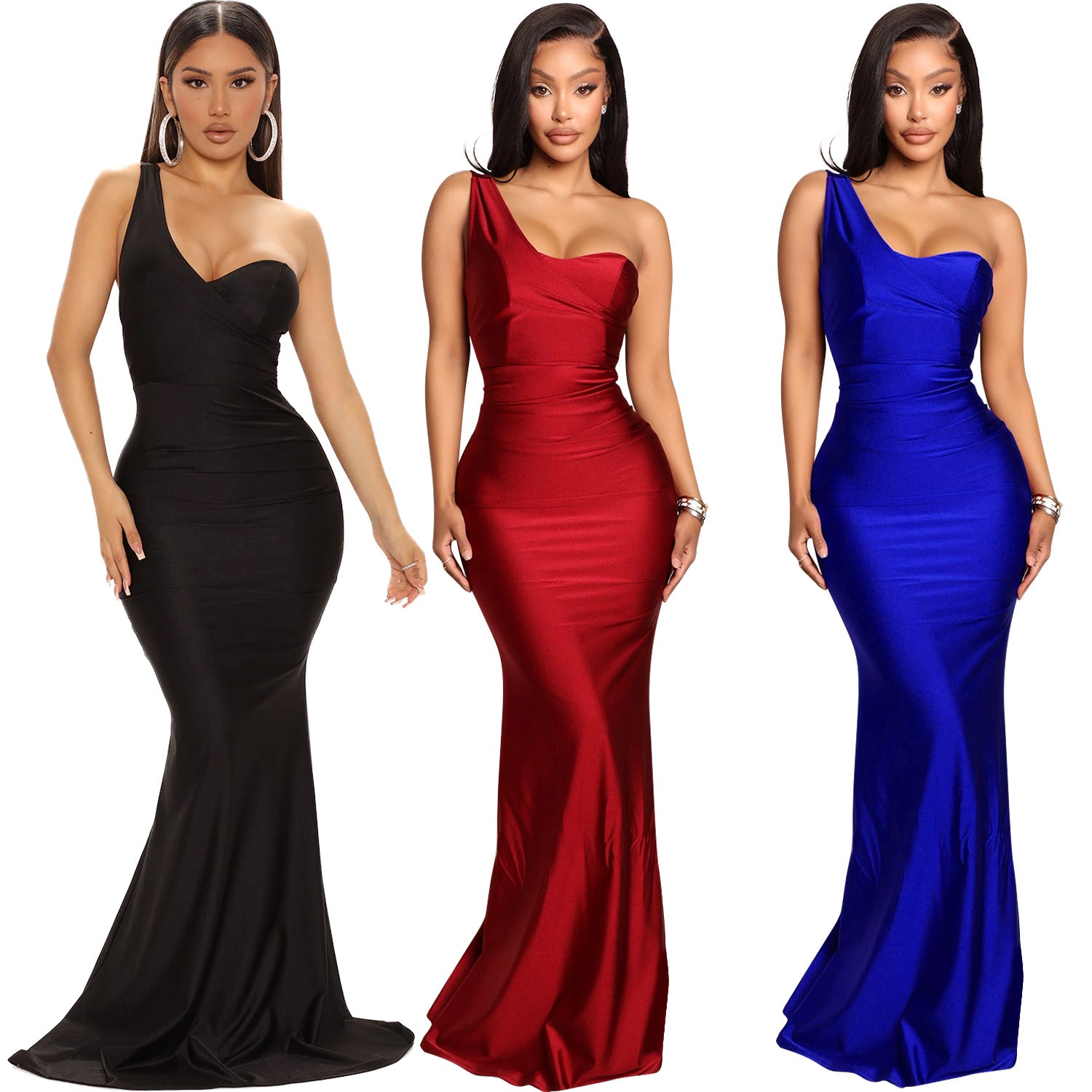 Women's Summer Fashion Sexy One-shoulder Long Dress Dresses