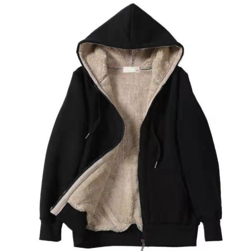 Women's Plush Hooded Long Sleeve Solid Color Clothing