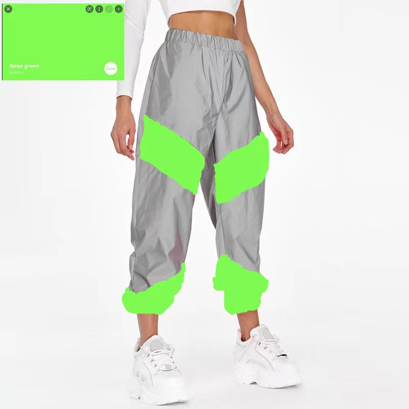 Sports Leisure Mid-waist Stitching Reflective Night Pants