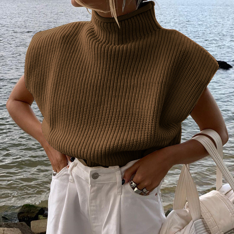 Women's Color Knitted Sexy Temperament Turtleneck With Shorts