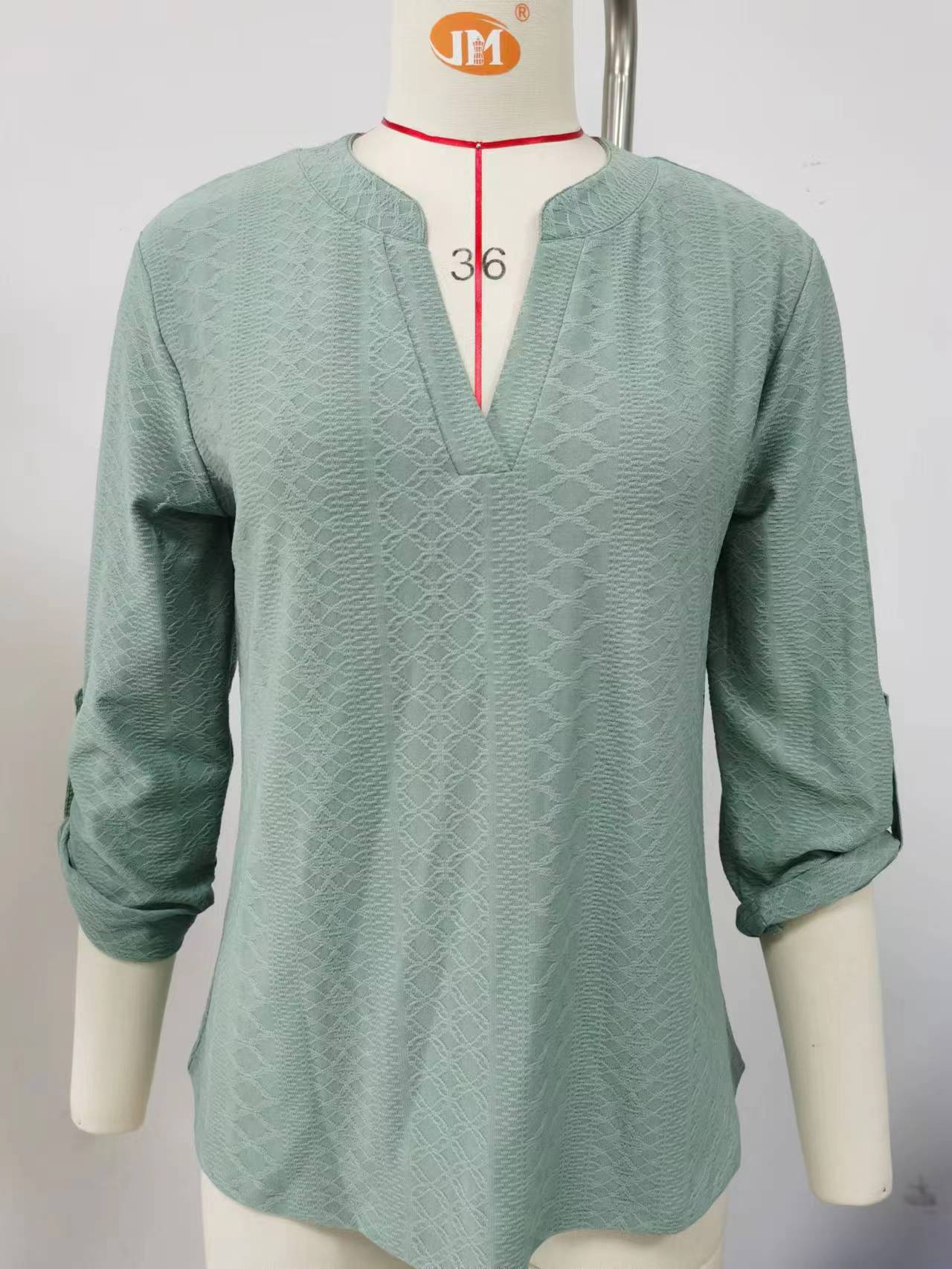 Women's Solid Color And Three-quarter Sleeve Button Blouses