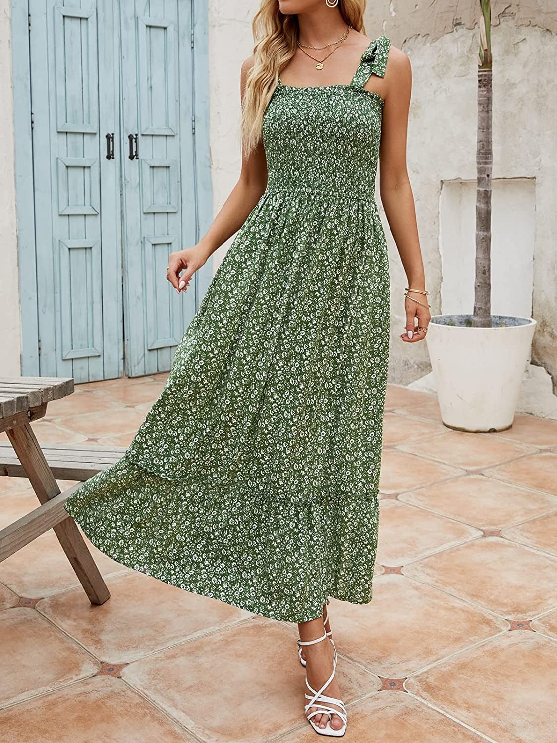 Women's Long Bohemian Print Strap Loose Casual Dresses