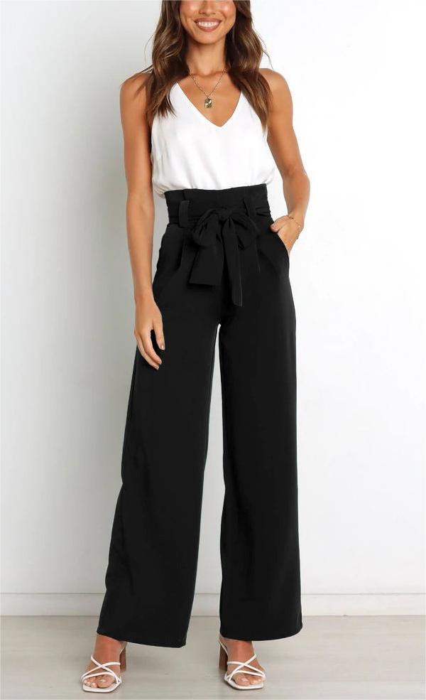 Women's Dress Casual Fashion Wide Leg Bow Pants