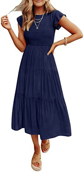 Women's Trendy Flounced Sleeve Pleating Short-sleeved Dresses