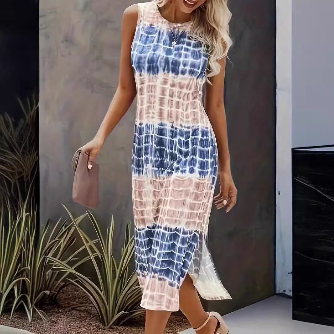 Women's Sleeveless Striped Casual Slit Dress Dresses