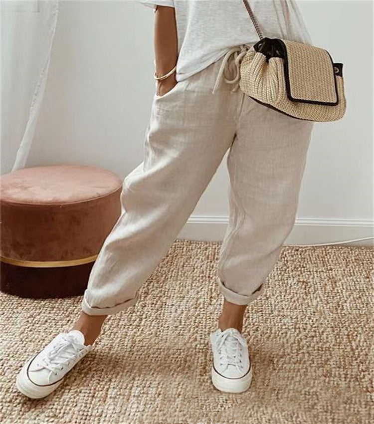 Women's Cotton And Linen Solid Color Casual Pants