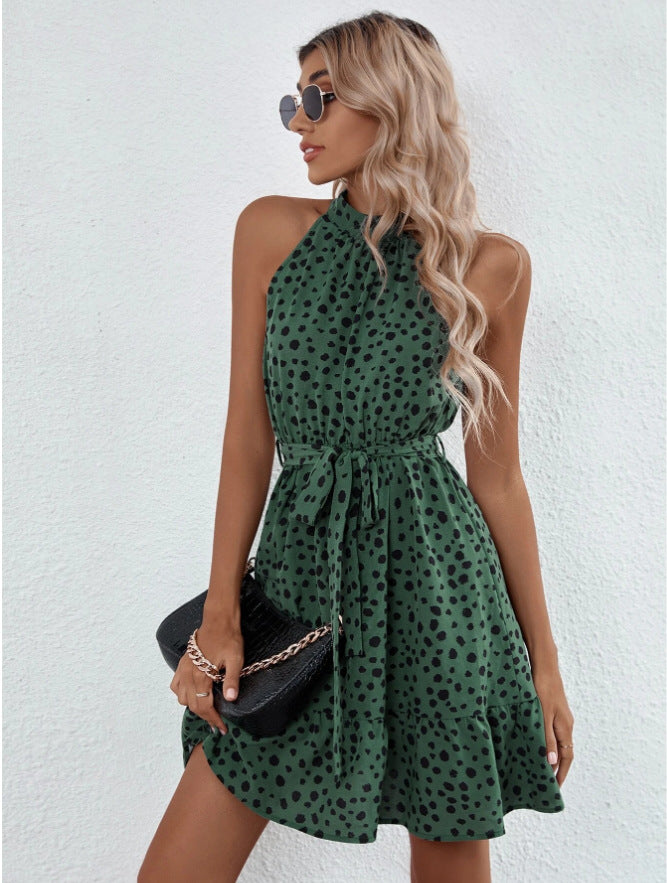 Women's Summer Sleeveless Polka Dot Tied Lotus Dresses