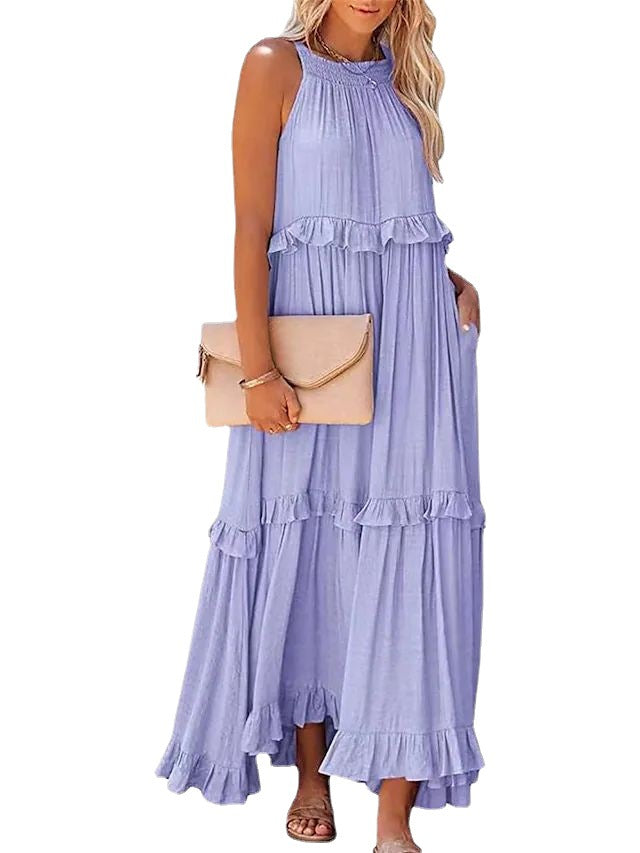 Women's Style Ruffled Long Dress Wide Hem Dresses