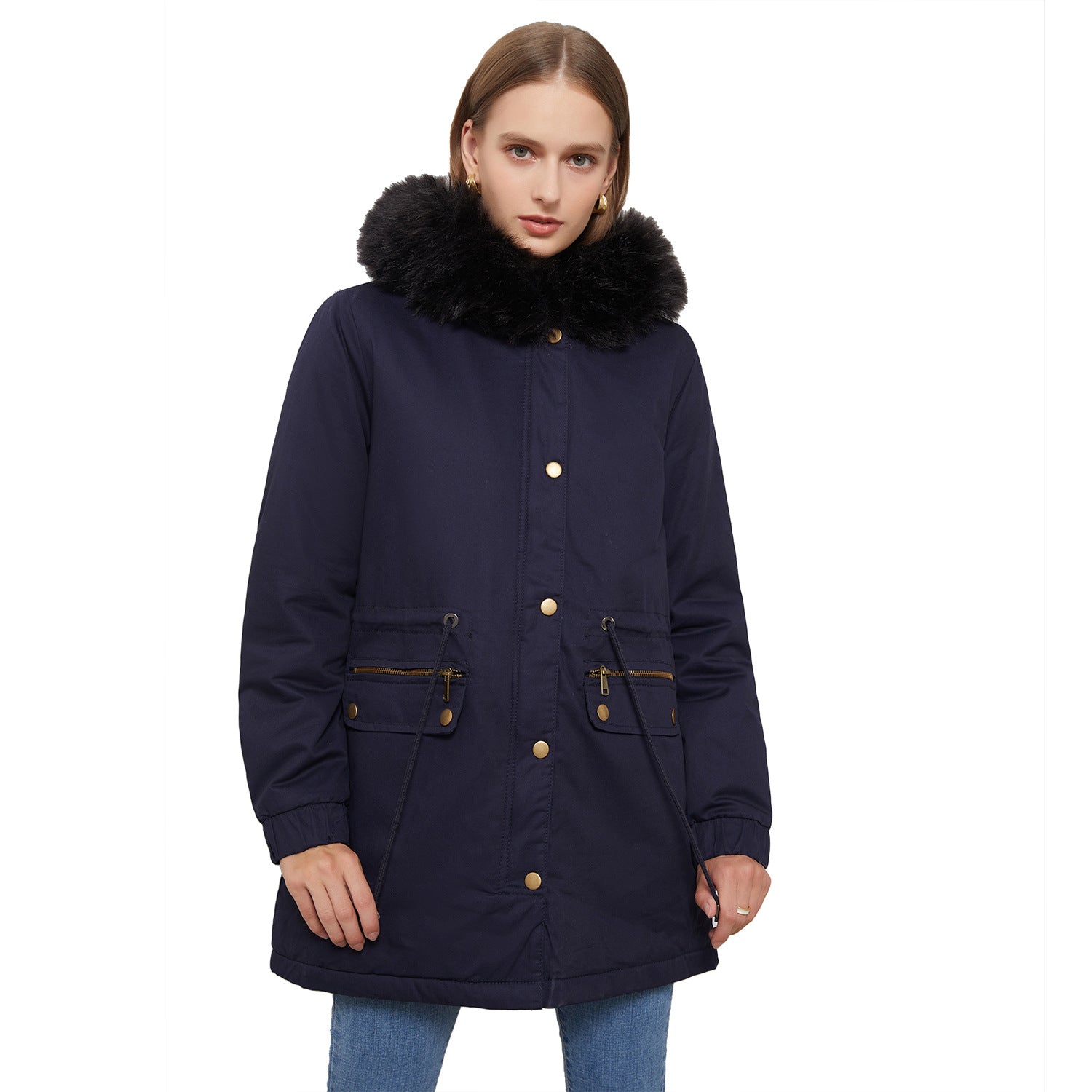 Women's Fleece Lined Collar Hooded Warm Loose Coats