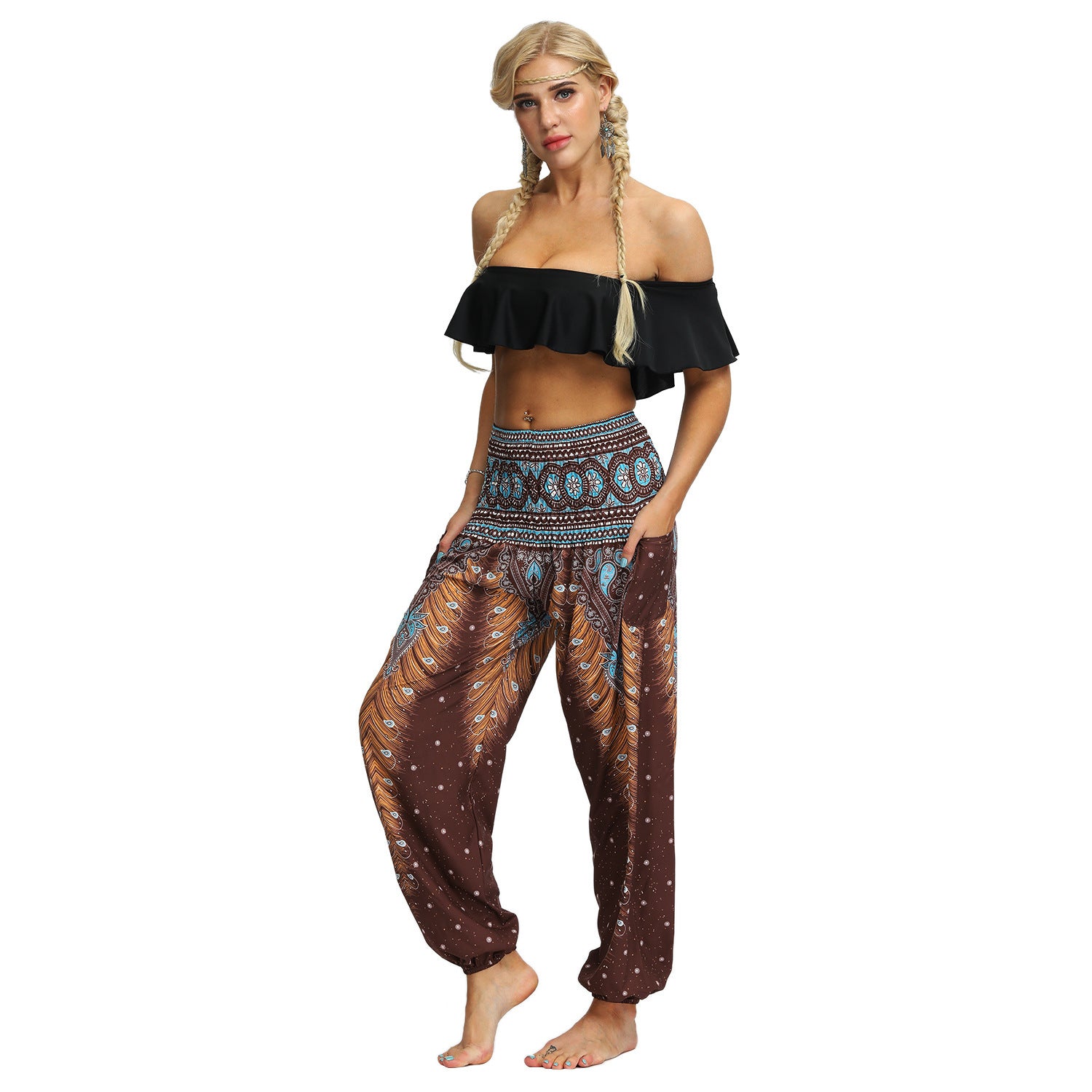 Women's Feather Digital Printed Leisure Yoga Dance Lightweight Pants